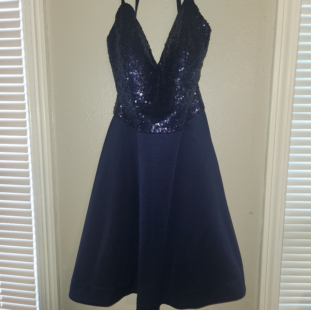Macy's Blue A-line Halter Dress for Prom